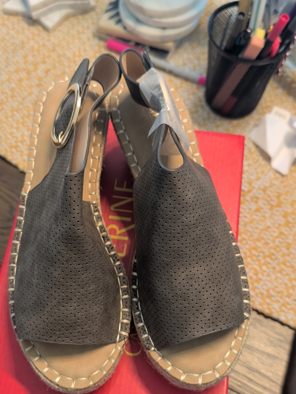Catherine Malandrino Grey Perforated Sandals